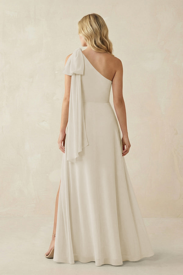 Ruffled One Shoulder Chiffon Bridesmaid Dress With Slit in Dove Gray - KissProm BRIDESMAID DRESSES