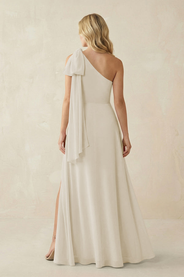 Ruffled One Shoulder Chiffon Bridesmaid Dress With Slit in Dove Gray - KissProm BRIDESMAID DRESSES