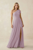 Ruffled One Shoulder Chiffon Bridesmaid Dress With Slit in Dusk - KissProm BRIDESMAID DRESSES