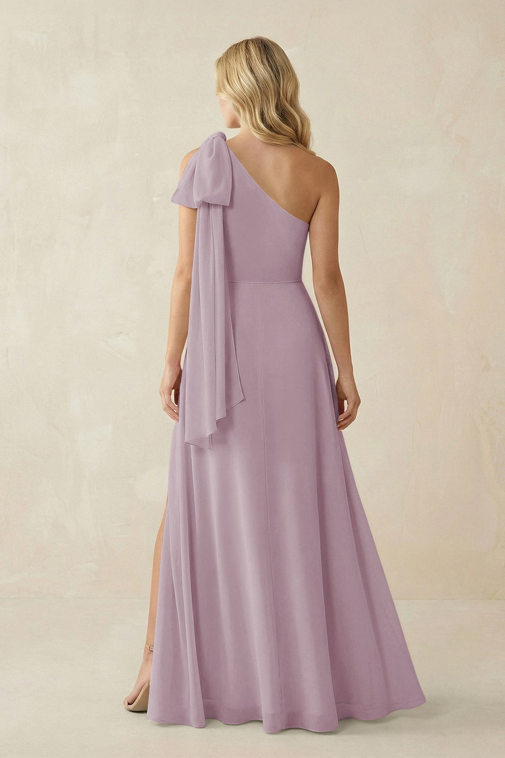 Ruffled One Shoulder Chiffon Bridesmaid Dress With Slit in Dusk - KissProm BRIDESMAID DRESSES