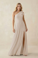 Ruffled One Shoulder Chiffon Bridesmaid Dress With Slit in Frost - KissProm BRIDESMAID DRESSES
