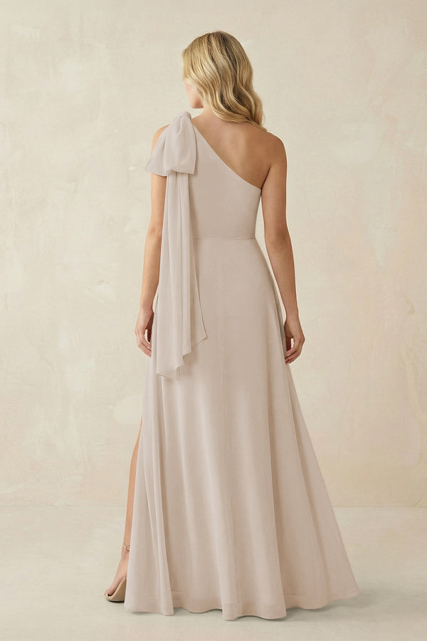 Ruffled One Shoulder Chiffon Bridesmaid Dress With Slit in Frost - KissProm BRIDESMAID DRESSES