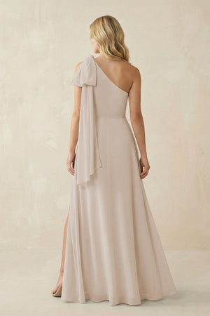 Ruffled One Shoulder Chiffon Bridesmaid Dress With Slit in Frost - KissProm BRIDESMAID DRESSES