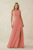 Ruffled One Shoulder Chiffon Bridesmaid Dress With Slit in Mulberry - KissProm BRIDESMAID DRESSES