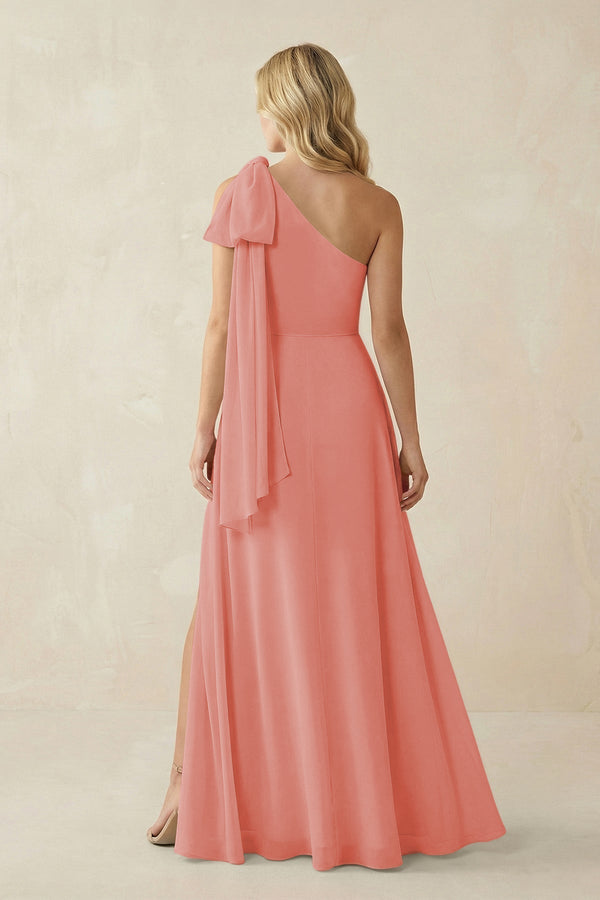 Ruffled One Shoulder Chiffon Bridesmaid Dress With Slit in Mulberry - KissProm BRIDESMAID DRESSES