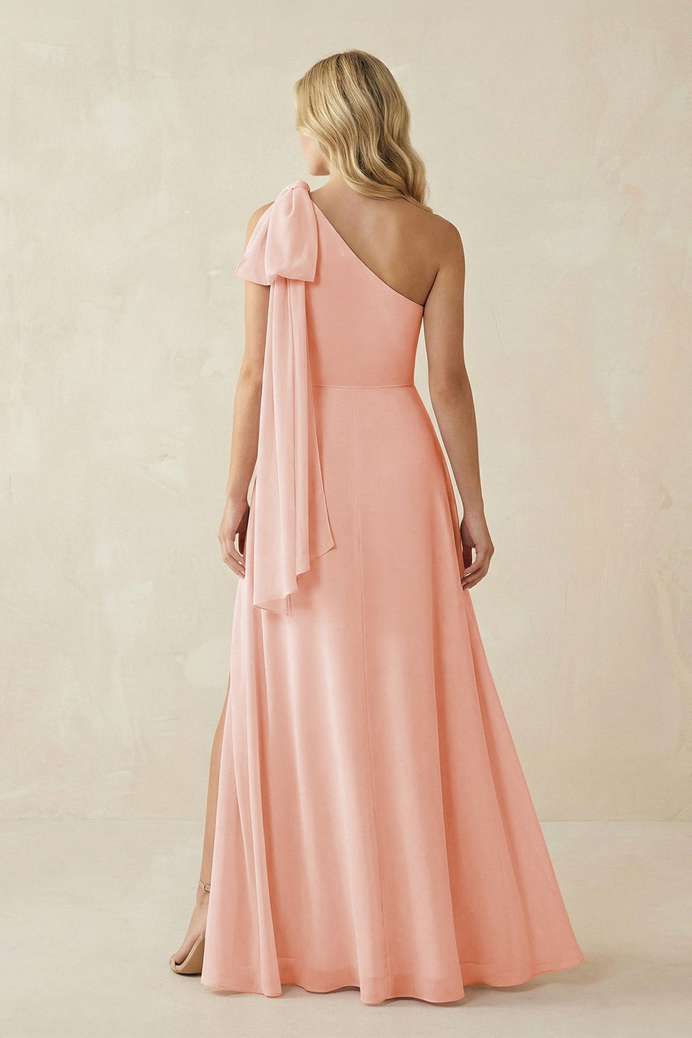 Ruffled One Shoulder Chiffon Bridesmaid Dress With Slit in Rose Petal - KissProm BRIDESMAID DRESSES