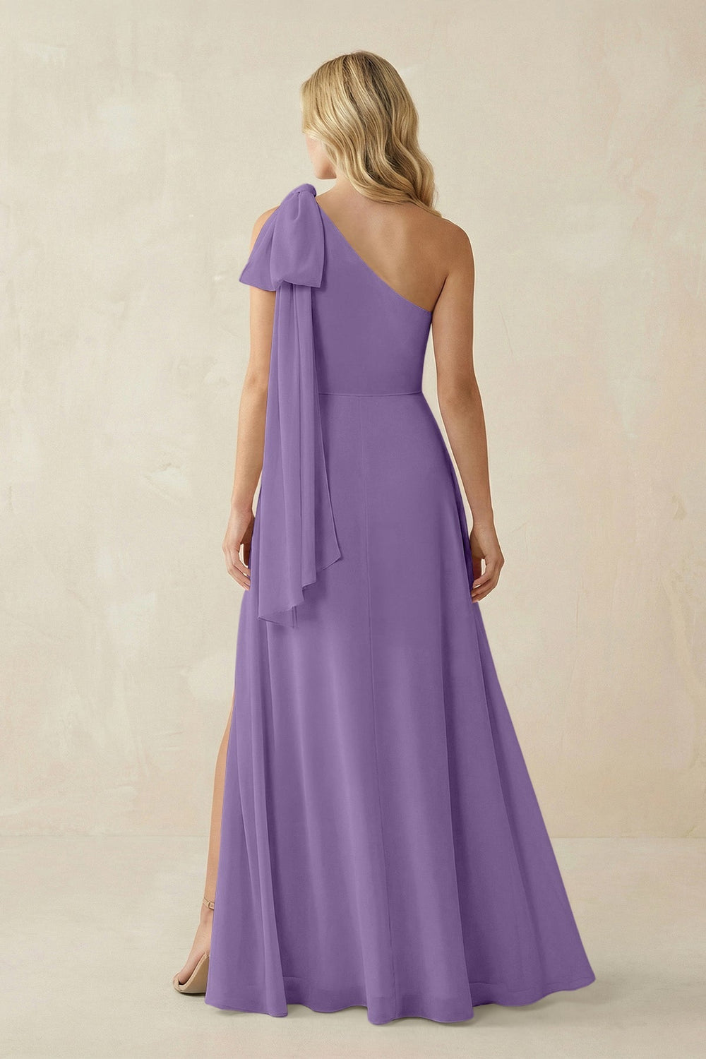 Ruffled One Shoulder Chiffon Bridesmaid Dress With Slit in Tahiti - KissProm BRIDESMAID DRESSES