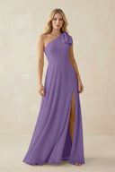 Ruffled One Shoulder Chiffon Bridesmaid Dress With Slit in Tahiti - KissProm BRIDESMAID DRESSES