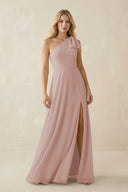 Ruffled One Shoulder Chiffon Bridesmaid Dress With Slit in Toffee - KissProm BRIDESMAID DRESSES