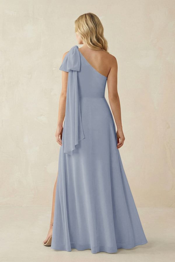 Ruffled One Shoulder Chiffon Bridesmaid Dress With Slit in Twilight - KissProm BRIDESMAID DRESSES