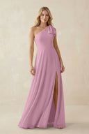 Ruffled One Shoulder Chiffon Bridesmaid Dress With Slit in Vintage Mauve - KissProm BRIDESMAID DRESSES