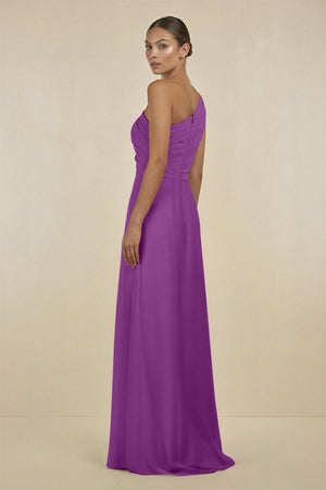 Ruffled One - Shoulder Pleated Sheath Bridesmaid Dress in Amethyst - KissProm Bridesmaid Dresses