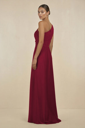 Ruffled One - Shoulder Pleated Sheath Bridesmaid Dress in Berry - KissProm Bridesmaid Dresses