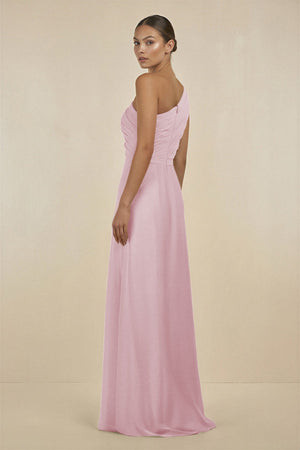 Ruffled One - Shoulder Pleated Sheath Bridesmaid Dress in Candy Pink - KissProm Bridesmaid Dresses