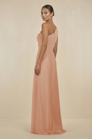 Ruffled One - Shoulder Pleated Sheath Bridesmaid Dress in Champagne Rose - KissProm Bridesmaid Dresses