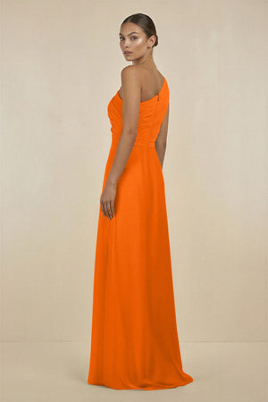 Ruffled One - Shoulder Pleated Sheath Bridesmaid Dress in Cinnamon - KissProm Bridesmaid Dresses