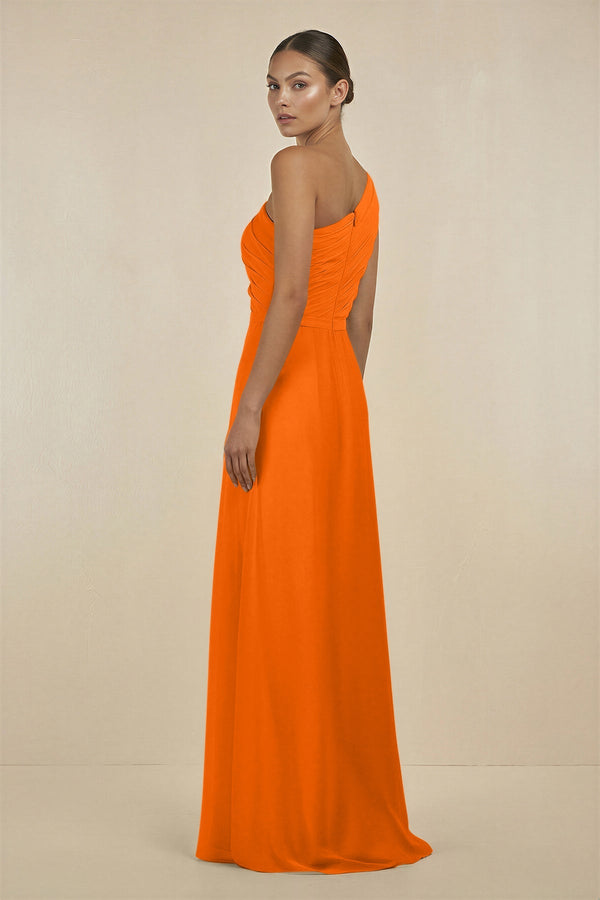 Ruffled One - Shoulder Pleated Sheath Bridesmaid Dress in Cinnamon - KissProm Bridesmaid Dresses