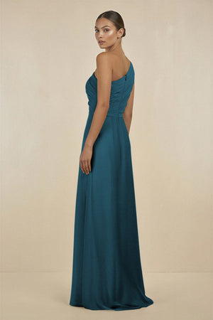 Ruffled One - Shoulder Pleated Sheath Bridesmaid Dress in Dark Teal - KissProm Bridesmaid Dresses