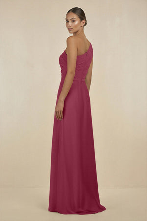 Ruffled One - Shoulder Pleated Sheath Bridesmaid Dress in Desert Rose - KissProm Bridesmaid Dresses