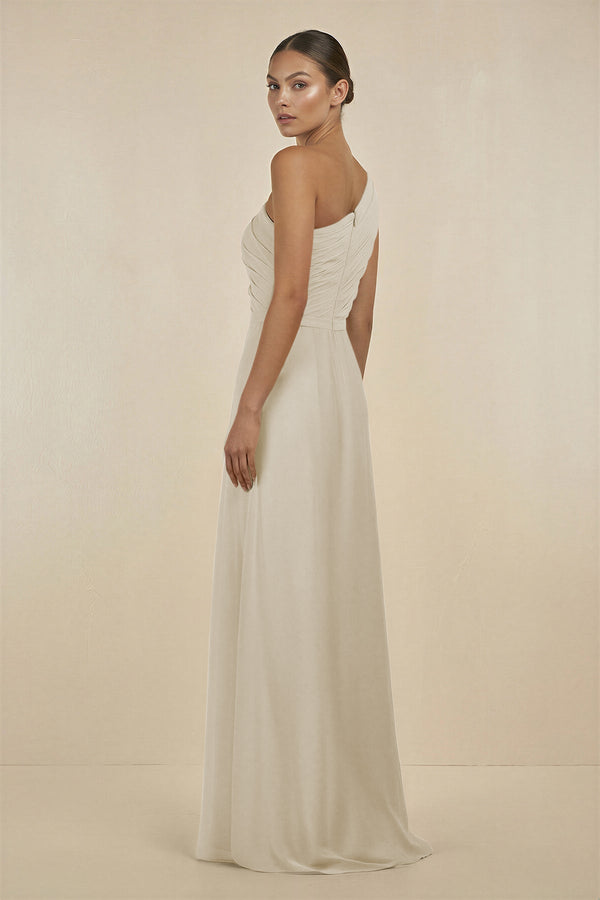 Ruffled One - Shoulder Pleated Sheath Bridesmaid Dress in Dove Gray - KissProm Bridesmaid Dresses