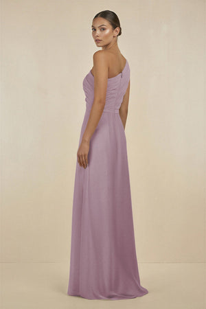 Ruffled One - Shoulder Pleated Sheath Bridesmaid Dress in Dusk - KissProm Bridesmaid Dresses