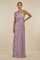 Ruffled One - Shoulder Pleated Sheath Bridesmaid Dress in Dusk - KissProm Bridesmaid Dresses