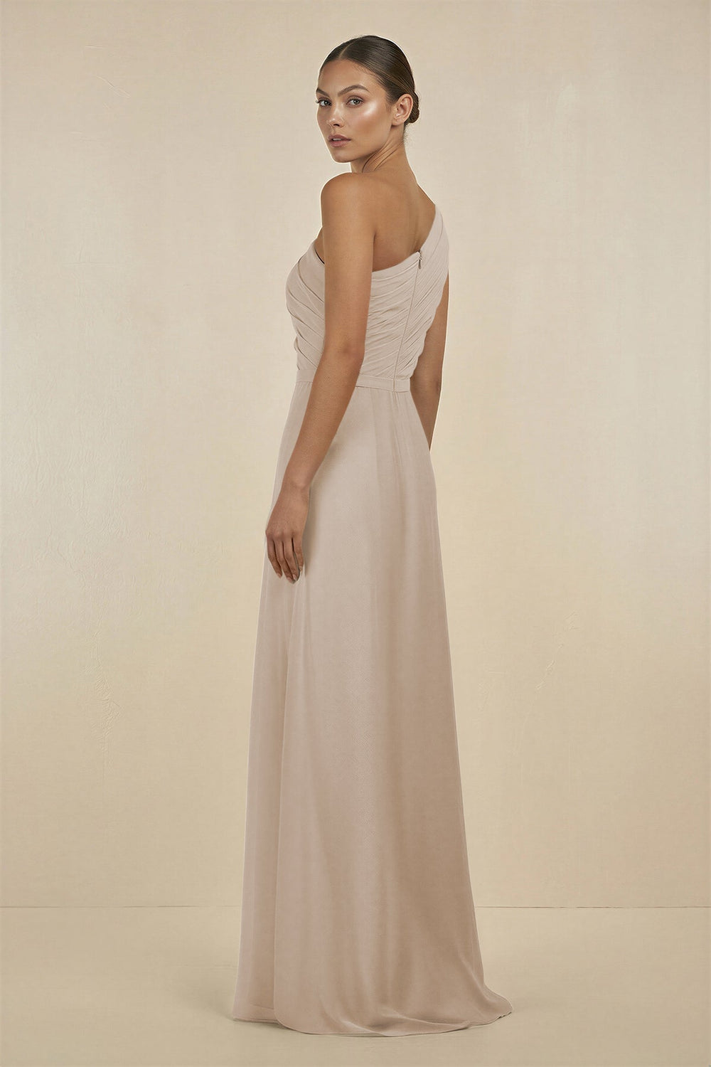 Ruffled One - Shoulder Pleated Sheath Bridesmaid Dress in Frost - KissProm Bridesmaid Dresses