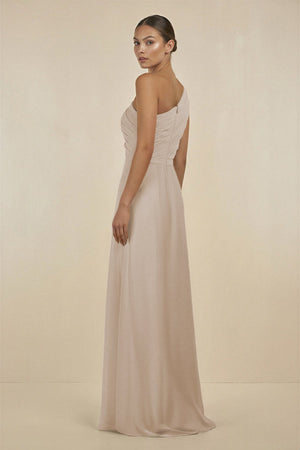 Ruffled One - Shoulder Pleated Sheath Bridesmaid Dress in Frost - KissProm Bridesmaid Dresses