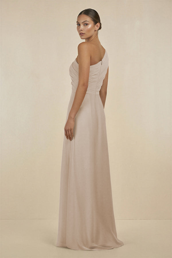 Ruffled One - Shoulder Pleated Sheath Bridesmaid Dress in Frost - KissProm Bridesmaid Dresses
