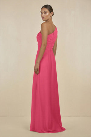 Ruffled One - Shoulder Pleated Sheath Bridesmaid Dress in Fuchsia - KissProm Bridesmaid Dresses