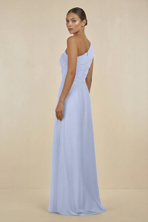 Ruffled One - Shoulder Pleated Sheath Bridesmaid Dress in Ice - KissProm Bridesmaid Dresses