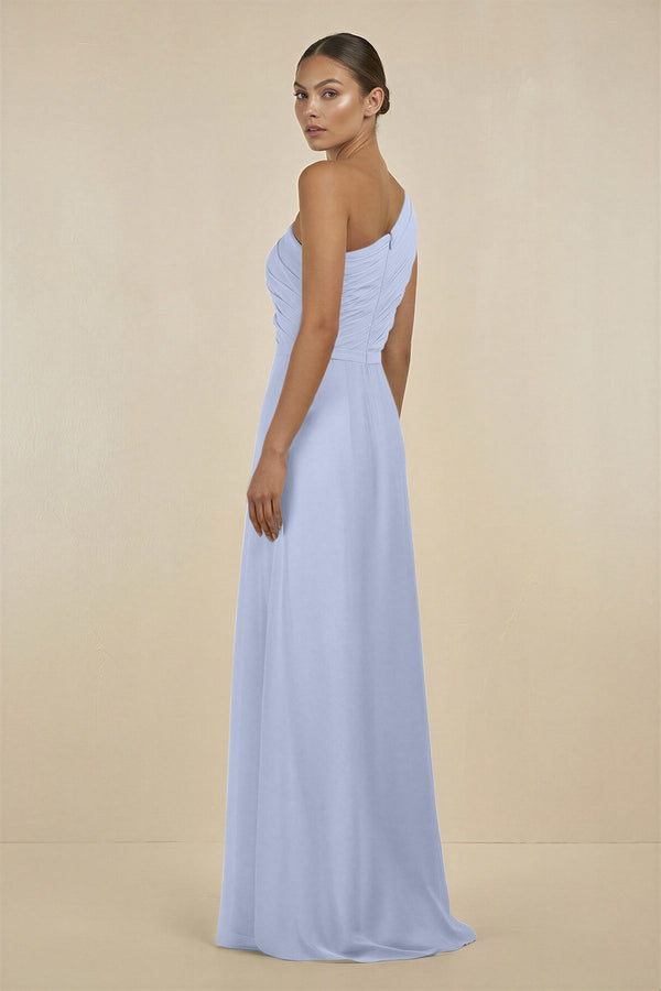Ruffled One - Shoulder Pleated Sheath Bridesmaid Dress in Ice - KissProm Bridesmaid Dresses