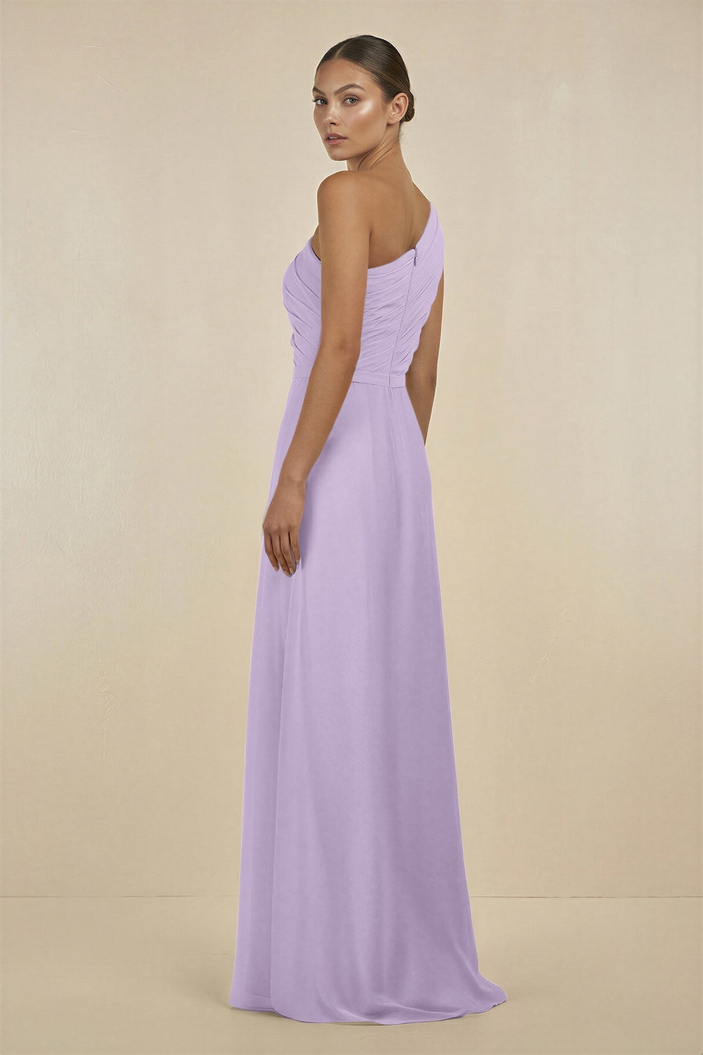 Ruffled One - Shoulder Pleated Sheath Bridesmaid Dress in Lavender - KissProm Bridesmaid Dresses