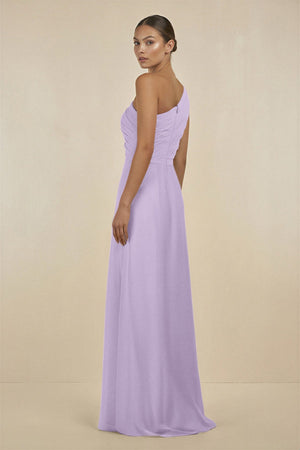 Ruffled One - Shoulder Pleated Sheath Bridesmaid Dress in Lavender - KissProm Bridesmaid Dresses