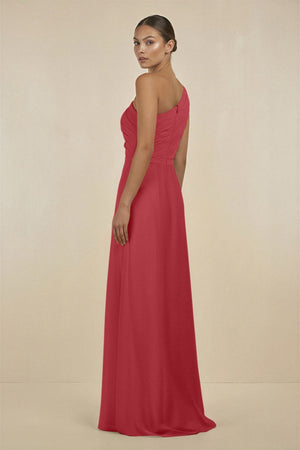 Ruffled One - Shoulder Pleated Sheath Bridesmaid Dress in Merlot - KissProm Bridesmaid Dresses