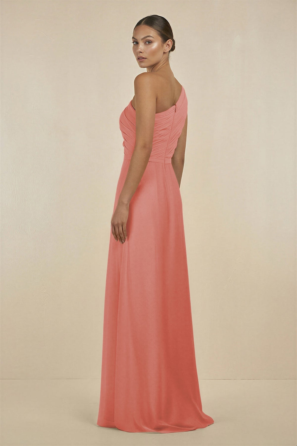 Ruffled One - Shoulder Pleated Sheath Bridesmaid Dress in Mulberry - KissProm Bridesmaid Dresses