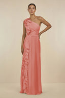 Ruffled One - Shoulder Pleated Sheath Bridesmaid Dress in Mulberry - KissProm Bridesmaid Dresses