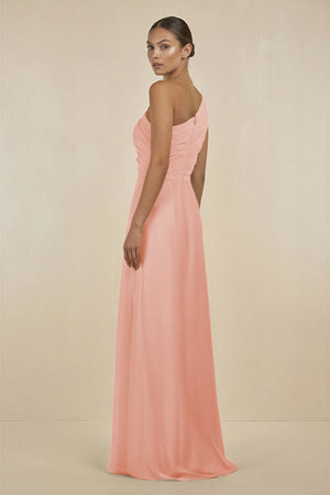Ruffled One - Shoulder Pleated Sheath Bridesmaid Dress in Rose Petal - KissProm Bridesmaid Dresses