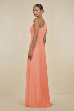 Ruffled One - Shoulder Pleated Sheath Bridesmaid Dress in Rosette - KissProm Bridesmaid Dresses