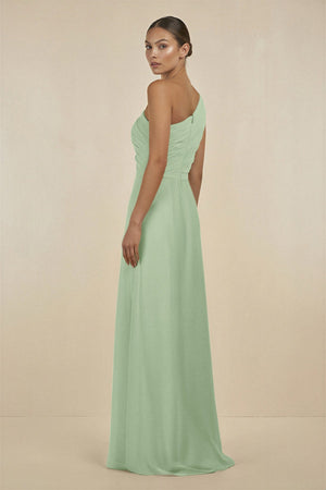 Ruffled One - Shoulder Pleated Sheath Bridesmaid Dress in Sage - KissProm Bridesmaid Dresses