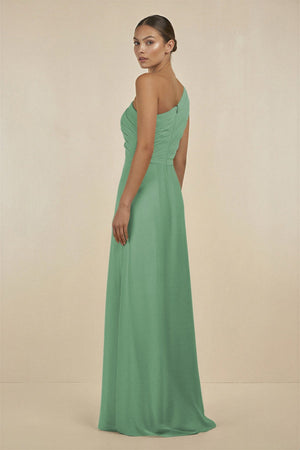 Ruffled One - Shoulder Pleated Sheath Bridesmaid Dress in Sea Glass - KissProm Bridesmaid Dresses