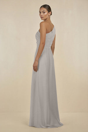 Ruffled One - Shoulder Pleated Sheath Bridesmaid Dress in Silver - KissProm Bridesmaid Dresses