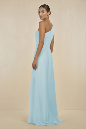 Ruffled One - Shoulder Pleated Sheath Bridesmaid Dress in Sky Blue - KissProm Bridesmaid Dresses