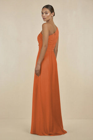 Ruffled One - Shoulder Pleated Sheath Bridesmaid Dress in Terracotta - KissProm Bridesmaid Dresses