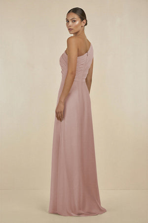 Ruffled One - Shoulder Pleated Sheath Bridesmaid Dress in Toffee - KissProm Bridesmaid Dresses