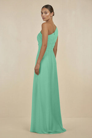 Ruffled One - Shoulder Pleated Sheath Bridesmaid Dress in Turquoise - KissProm Bridesmaid Dresses