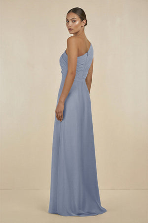 Ruffled One - Shoulder Pleated Sheath Bridesmaid Dress in Twilight - KissProm Bridesmaid Dresses