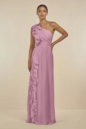 Ruffled One - Shoulder Pleated Sheath Bridesmaid Dress in Vintage Mauve - KissProm Bridesmaid Dresses