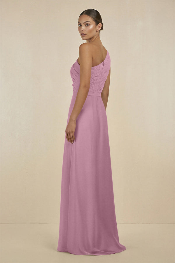 Ruffled One - Shoulder Pleated Sheath Bridesmaid Dress in Vintage Mauve - KissProm Bridesmaid Dresses