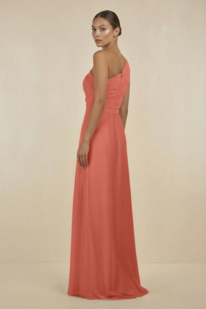 Ruffled One - Shoulder Pleated Sheath Bridesmaid Dress in Wild Rose - KissProm Bridesmaid Dresses